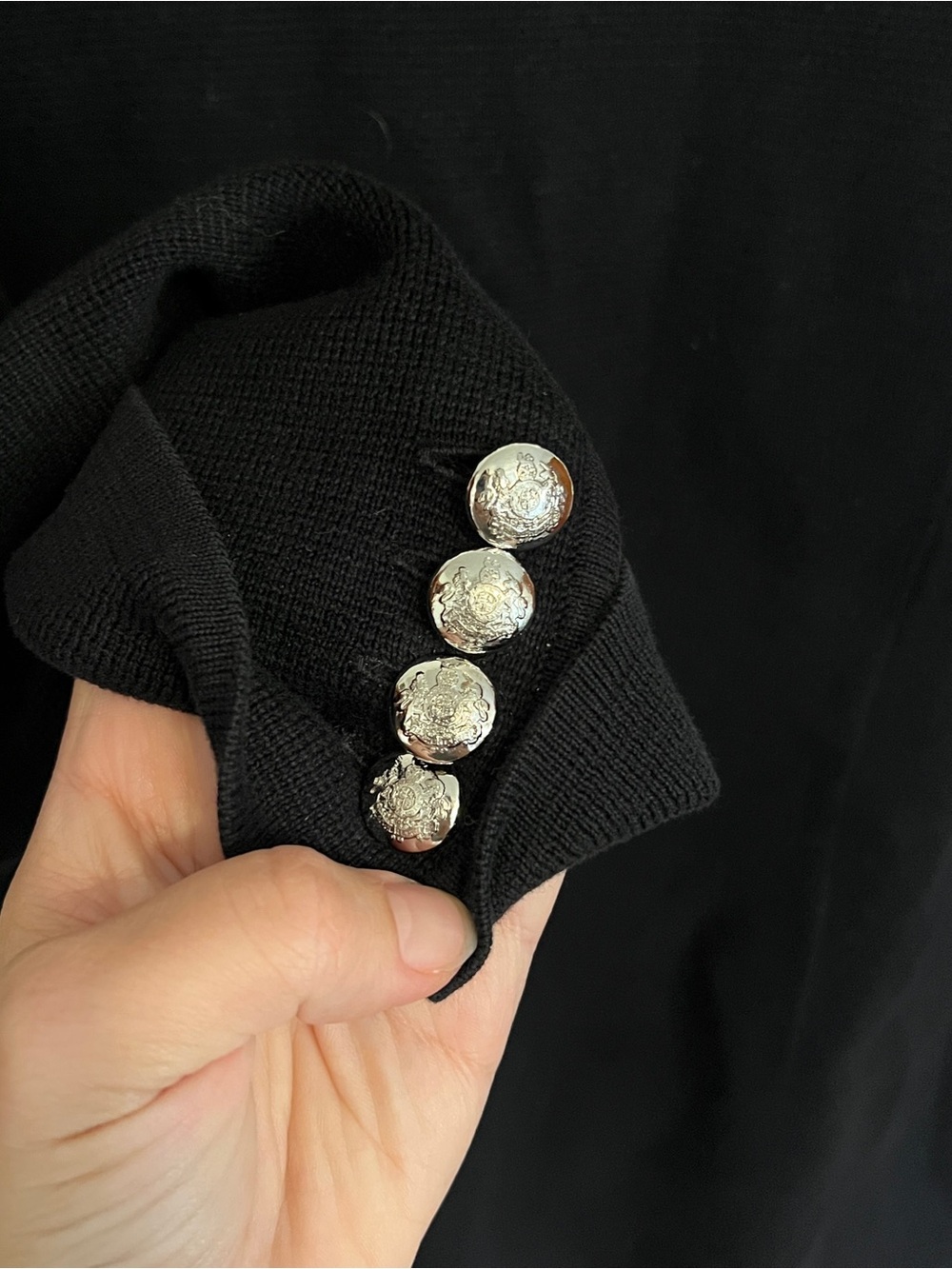Lauren Ralph Lauren 100% Cotton Classic Crest Blazer Cardigan w Pockets Black - Picture 11 of 11